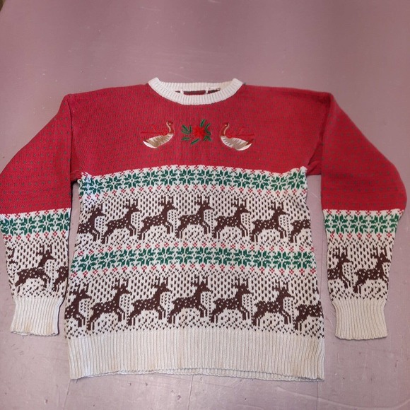 Vintage Ugly‎ Christmas Sweater Women Medium Tight Knit Fair Isle Pattern - Picture 1 of 8